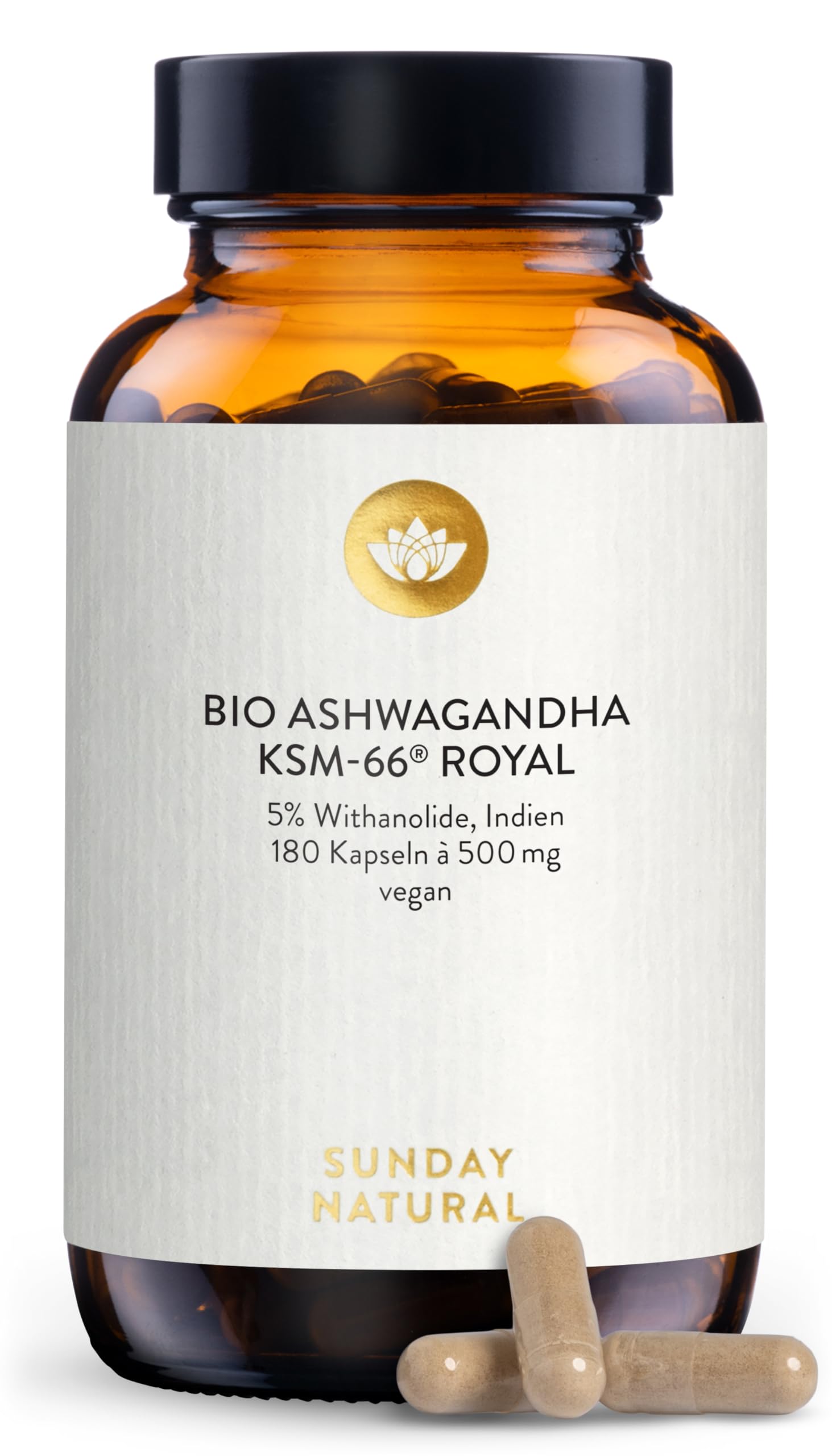 Natural Elements Bio-Ashwagandha Kapseln – KSM-66® Extrakt, 5% Withanoloide, Vegan & Laborgeprüft (180 Kapseln)