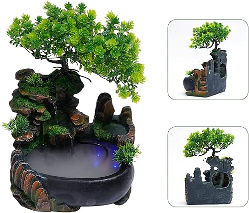 Miniatura 4 de Gdrasuya10 Fuente de rocalla, pequeña fuente de agua de rocalla interior con lámpara LED efecto de atomización, adecuada para sala de estar,