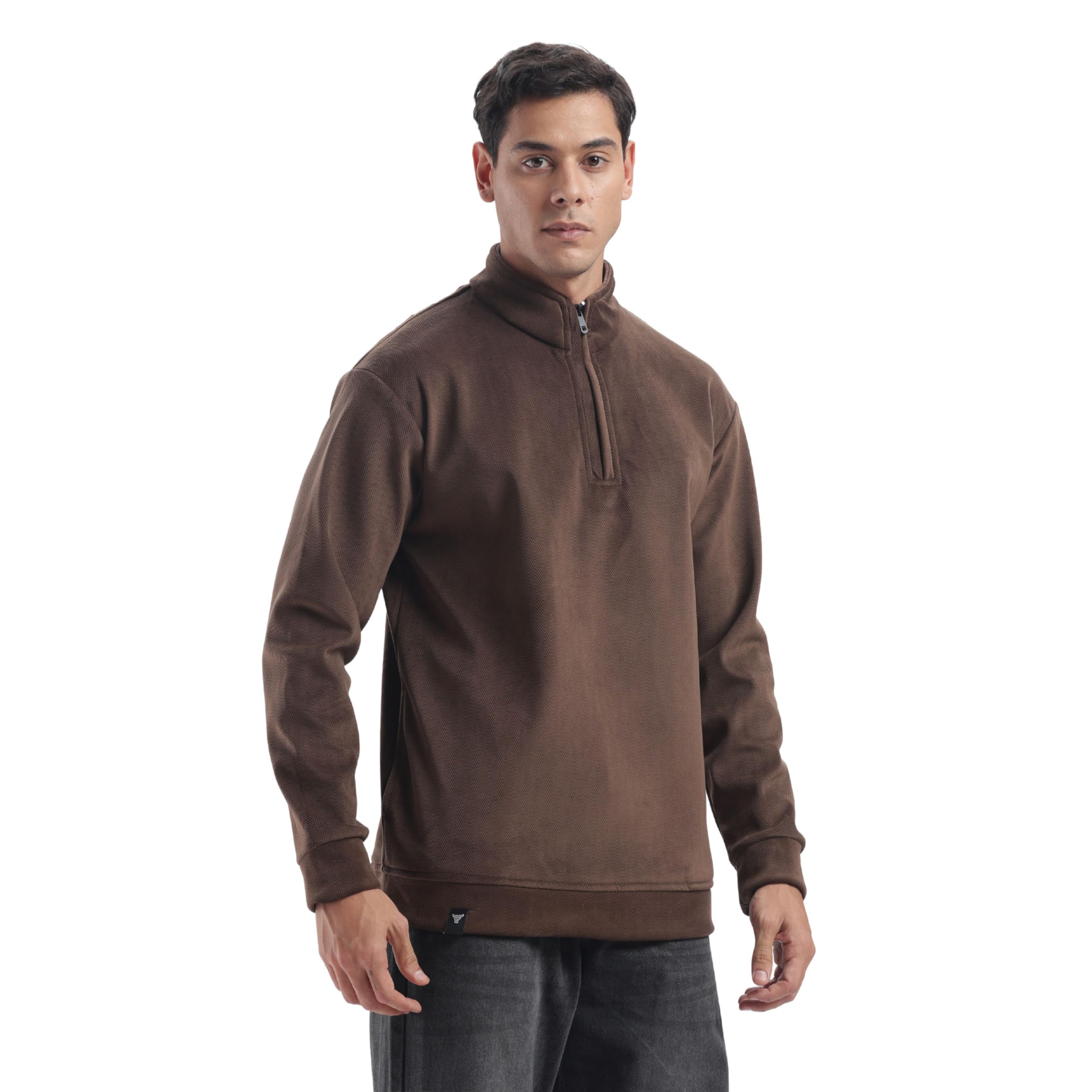 Half Zipper Pullover| Unisex | 400+ GSM Imported Velvet Fabric | Suede Brown Regular Fit | Wind Resistant & Minimal Design.-image-0