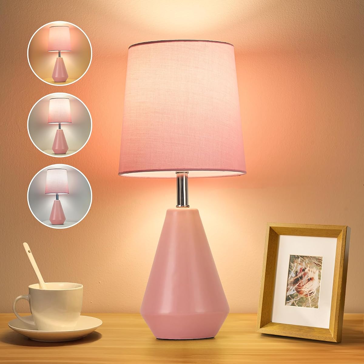 bdayanx Small Bedside Table Lamp for Bedroom - Reading Desk Lamp with 3 Color