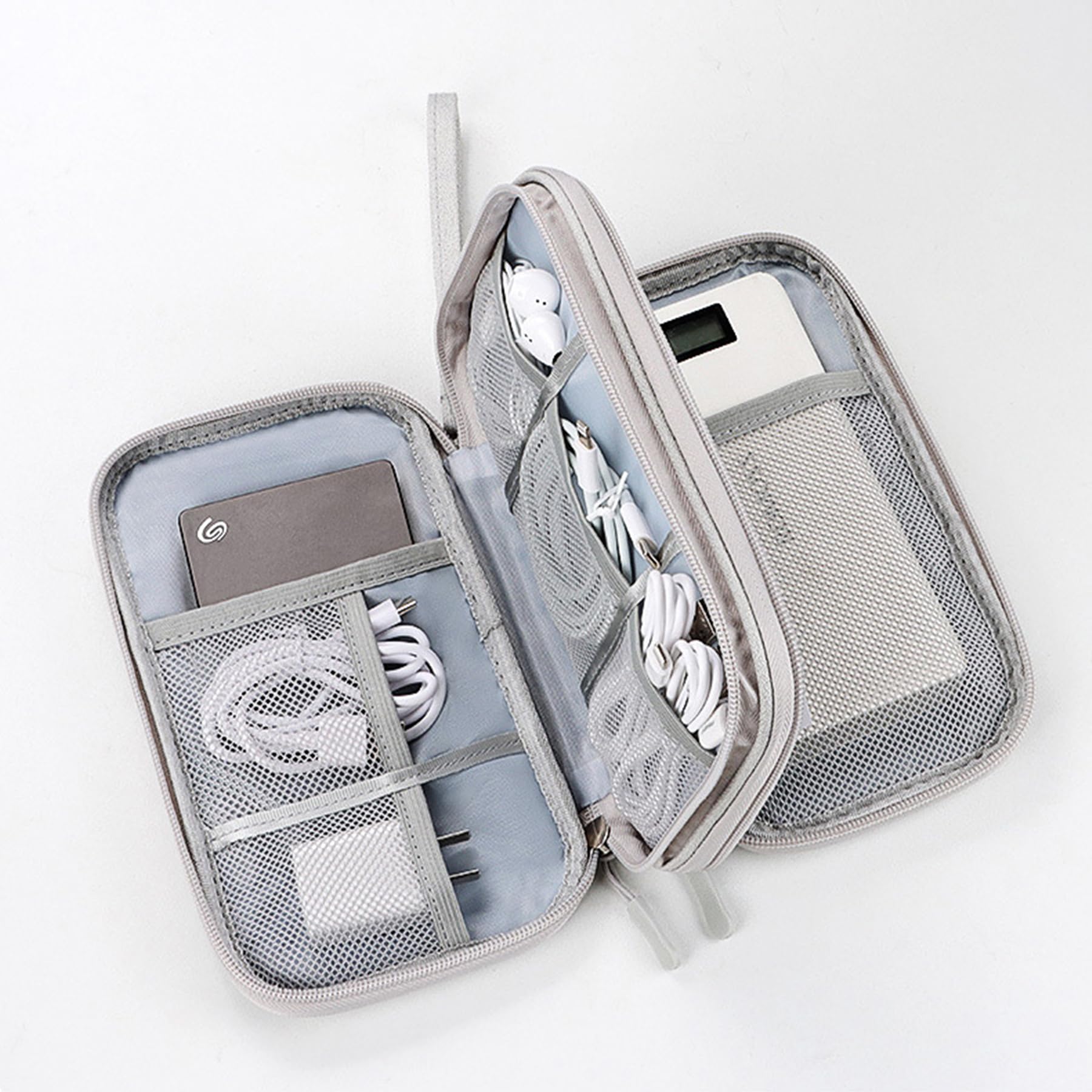 CAAORDKSO Bolsa organizadora de viaje para accesorios electrónicos, portátil, impermeable, bolsa de almacenamiento de doble capa para cable, cable, cargador, teléfono, banco de energía, auriculares,