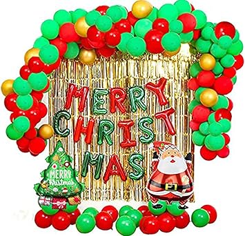 Marvorld Merry Christmas (Set of 5) Xmas Theme Foil Balloons Bouquet for Christmas Party Decorations (Foil Banner)