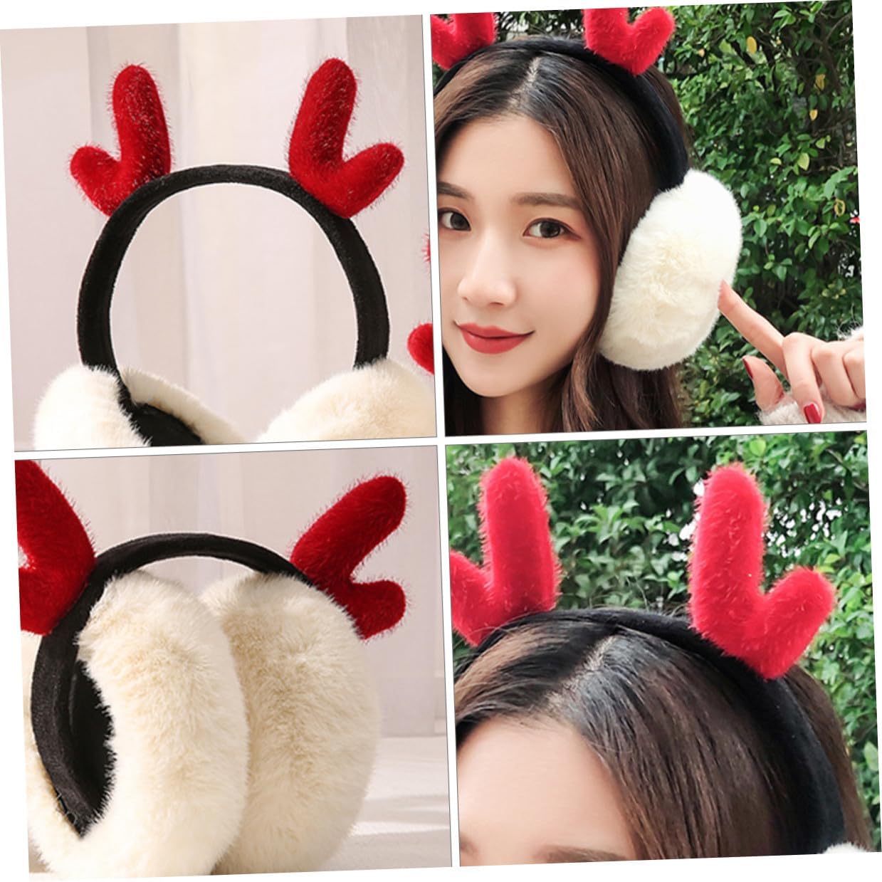 YARNOW Antlers Plush Earmuffs Women’s Winter Warm Ear Covers Foldable Holiday Ear Warmers for Outdoor Use