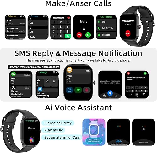 Miniatura 4 de Smart Watch with AI (Built-in GPS), 1.96" HD Fitness Tracker for Men Women, 100+ Sports Modes, CallReplyNotification, 247 Heart Rate & Sleep