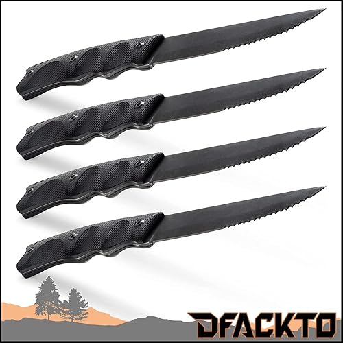 Miniatura 2 de Juego de 4 cuchillos para carne resistentes de 4.5 pulgadas con estuche de viaje para cocina y campamento, G10, cuchillos lavados a la piedra de