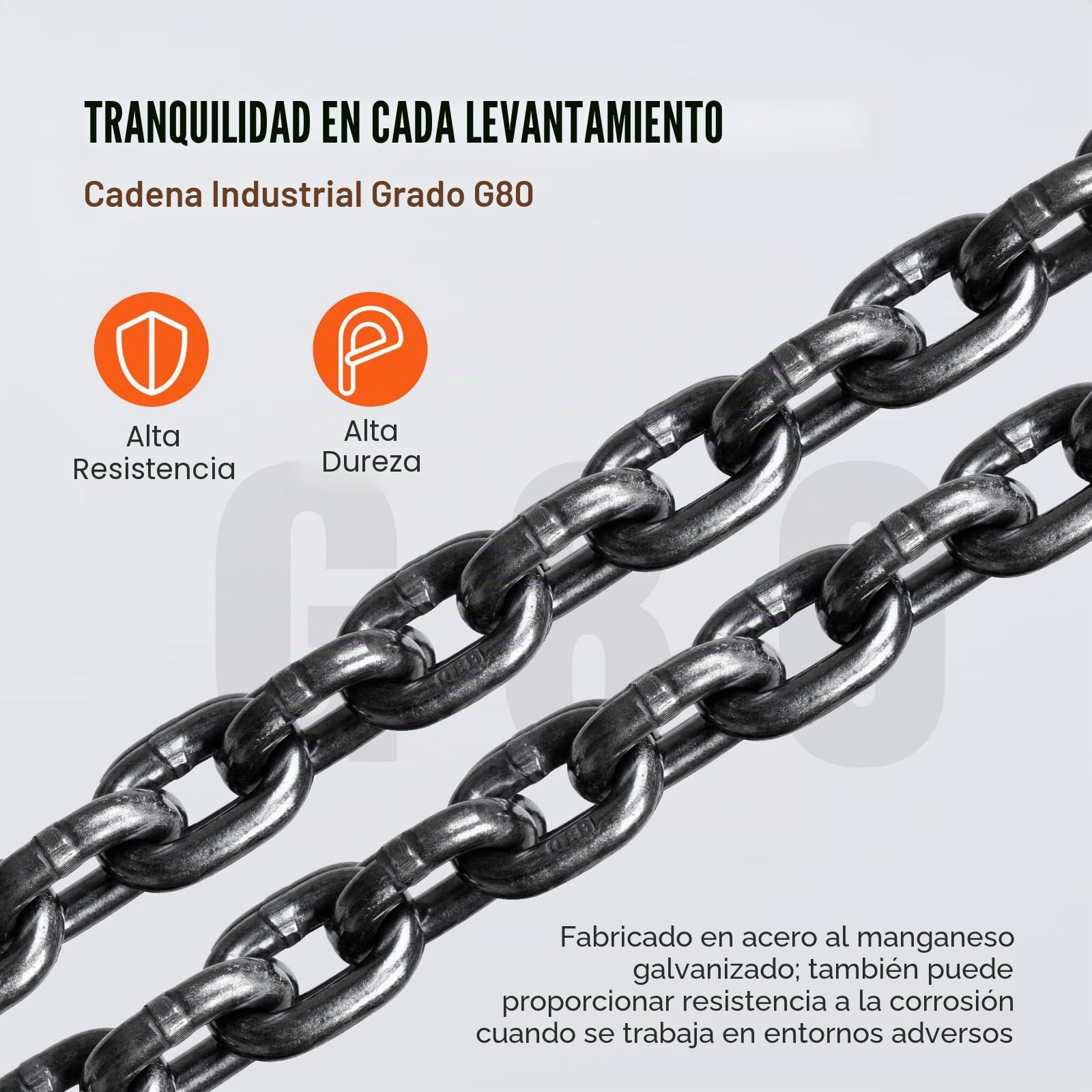 VEVOR Polipasto de Cadena Manual 3 T Polipasto de Cadena con Gancho de Bloque de 360° Altura de Elevación 2,8 m Acero Aleado G80 Guía de Cadena con Freno de Doble Trinquete para Garajes de Mercancías