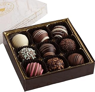 Assorted Chocolate Truffles Gift Box 9pc -Gold Wrapped, Milk, Dark, White Chocolate, Unique Gifts for Holidays, Birthdays, Business gifts, Party Favors