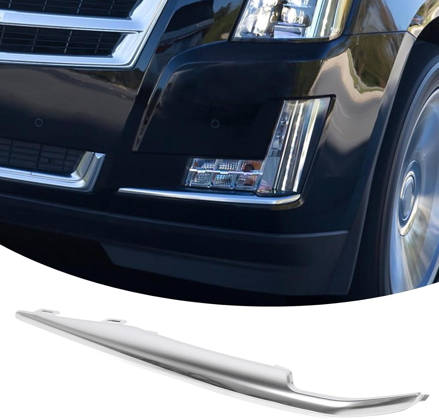 AMAKO Front Fog Light Grille Trim: Compatible with Cadillac Escalade 2015-2018, High Strength ABS Chrome Front Bumper Fog Light Cover Moulding Strip (Left: 22968428)