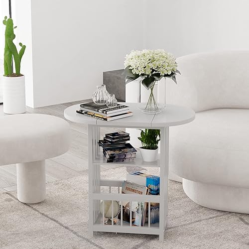 MEETWARM Mesa auxiliar plegable multifunción mesita de noche con mesa giratoria para sofá cama, almacenamiento de revistas, mesa auxiliar para sala