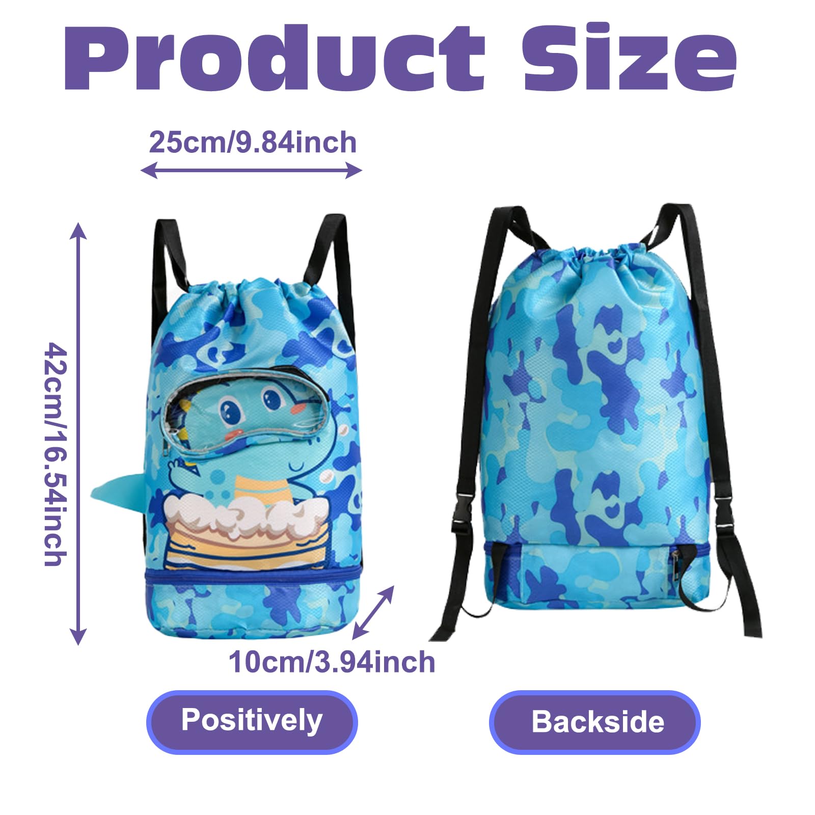 KASESSS Swimming Bags for Kids Waterproof Drawstring Gym Bag - Image 2
