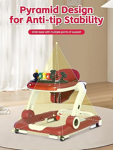 Miniatura 3 de Paseador de música y luces con ruedas, centro de actividades para bebés 6 en 1 con diseño ergonómico de respaldo, andadores de bebé para niños con