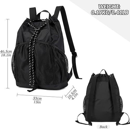 Miniatura 3 de Lohol Mochila ligera de nailon con cordón y bolsillos de malla para mujeres y hombres, bolsa de cuerda resistente al agua para deportes, playa,