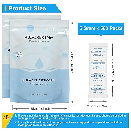 Miniatura 2 de Absorbking Paquetes de gel de sílice 50 unidades de absorbentes de humedad de 018oz paquetes desecantes de gel de sílice para almacenamiento
