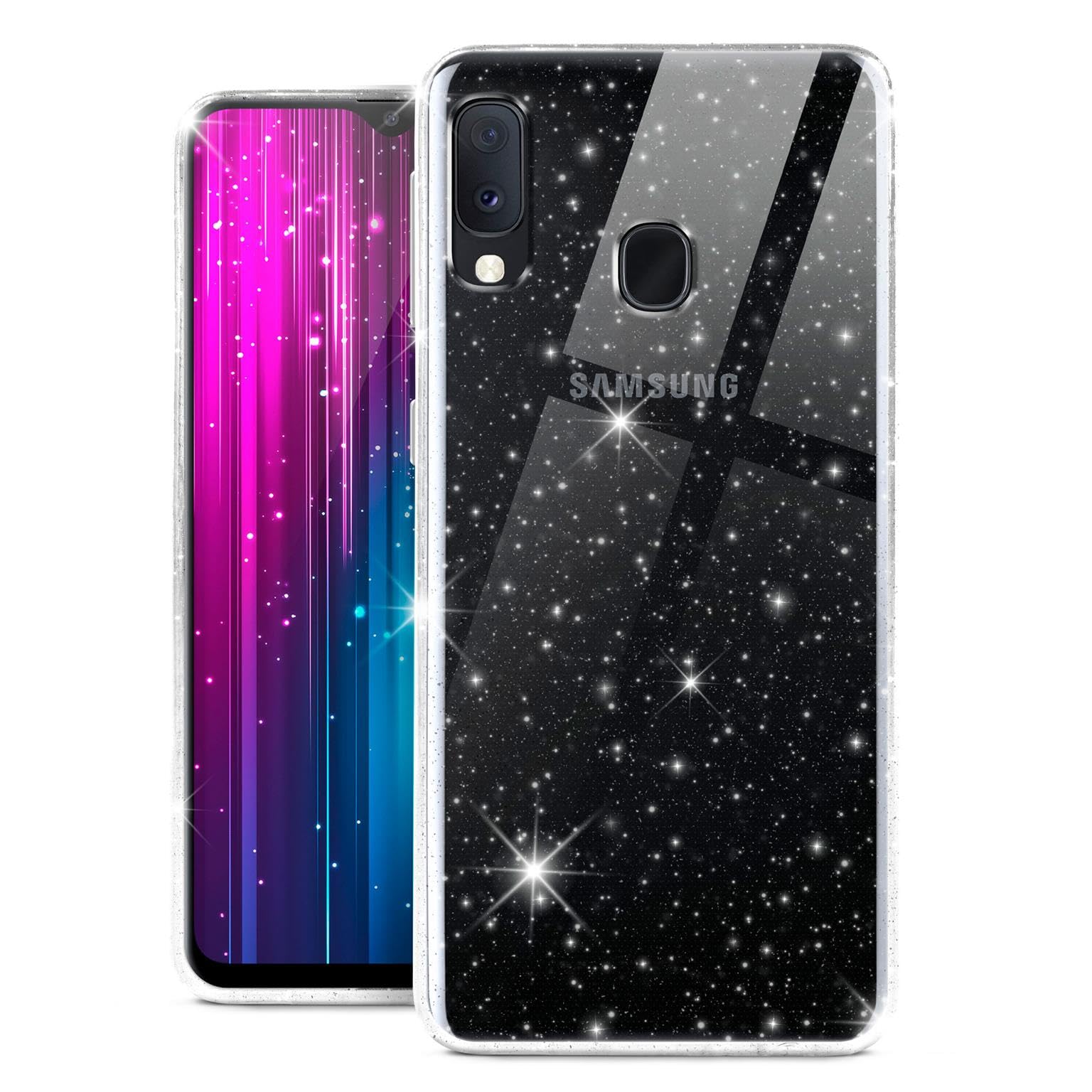 moex Sparky Case – Sparky Case für Samsung Galaxy A20e – Glitzernde, transparente Silikonhülle
