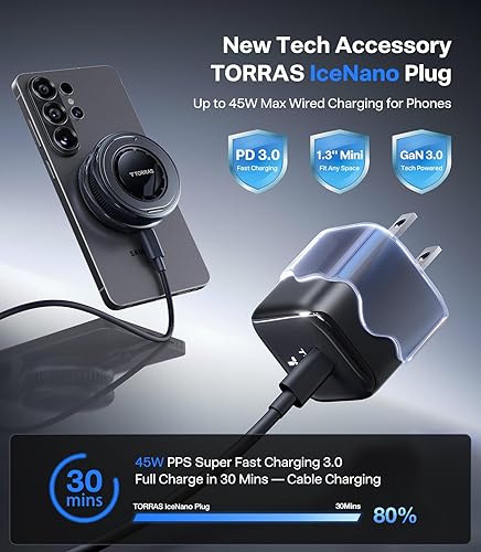 Vista 3 de TORRAS PolarCircle Qi2.2 Cargador inalámbrico, almohadilla magnética de enfriamiento de 25 W para iPhone 17/16, cargador inalámbrico para Samsung