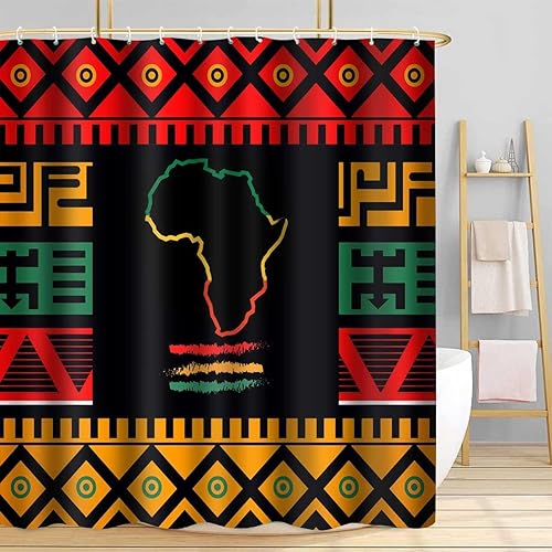 African Shower Curtain, Map of Africa Black History Month Bathroom