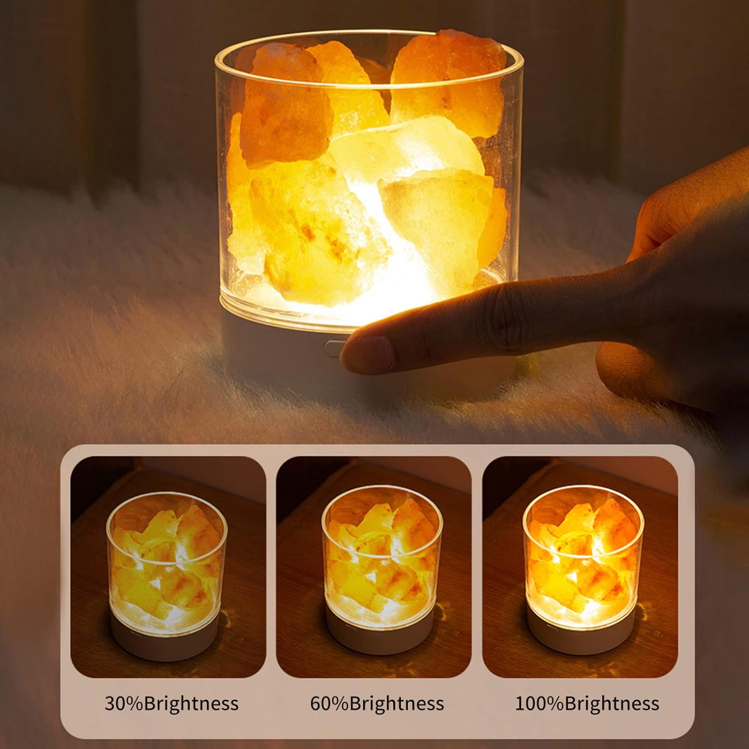 Himalayan Salt Stone Night 7 Colors LED Rock Crystal Lamp Portable USB Natural Air Purification Lamp for Car Home Office Bedroom Desk Decoration