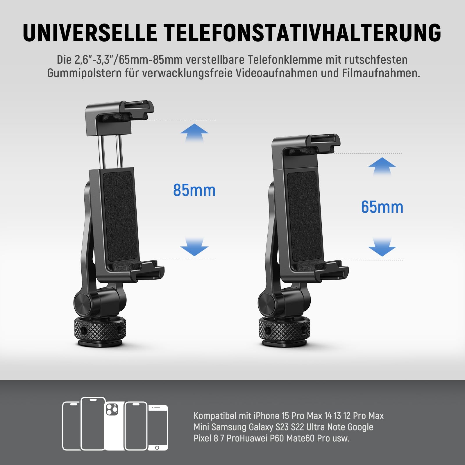 NEEWER Einstellbare Handy Stativhalterung mit 1/4" Gewinde 180°Neigung 360°Drehung Reinigungstuch Telefonklammerhalterung Kompatibel mit iPhone Samsung Android Kamerakäfig für Videoaufnahmen, GA010