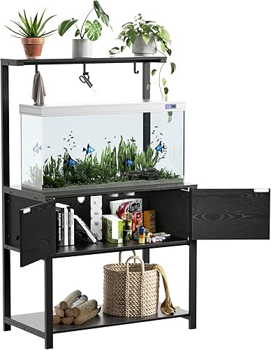 Miniatura 9 de Fienveorn - Soporte para tanque de peces de 40 a 50 galones con tomas de alimentación de luz LED, soporte de metal resistente para acuario con