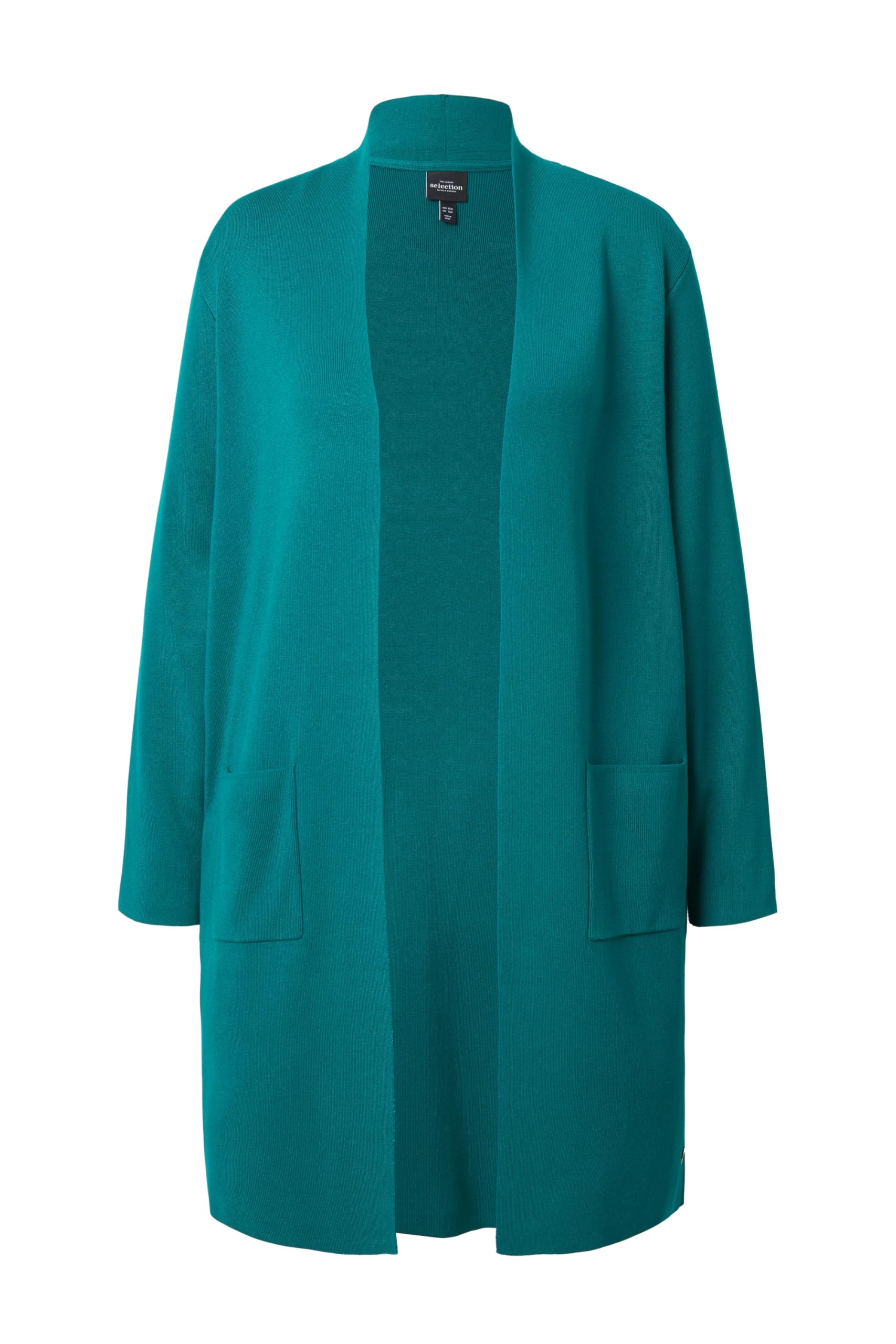 Ulla Popken damska kurtka z dzianiny, duże rozmiary, plus size, długa, otwarta forma, miękka dzianina, Zielononiebieski., 54-56