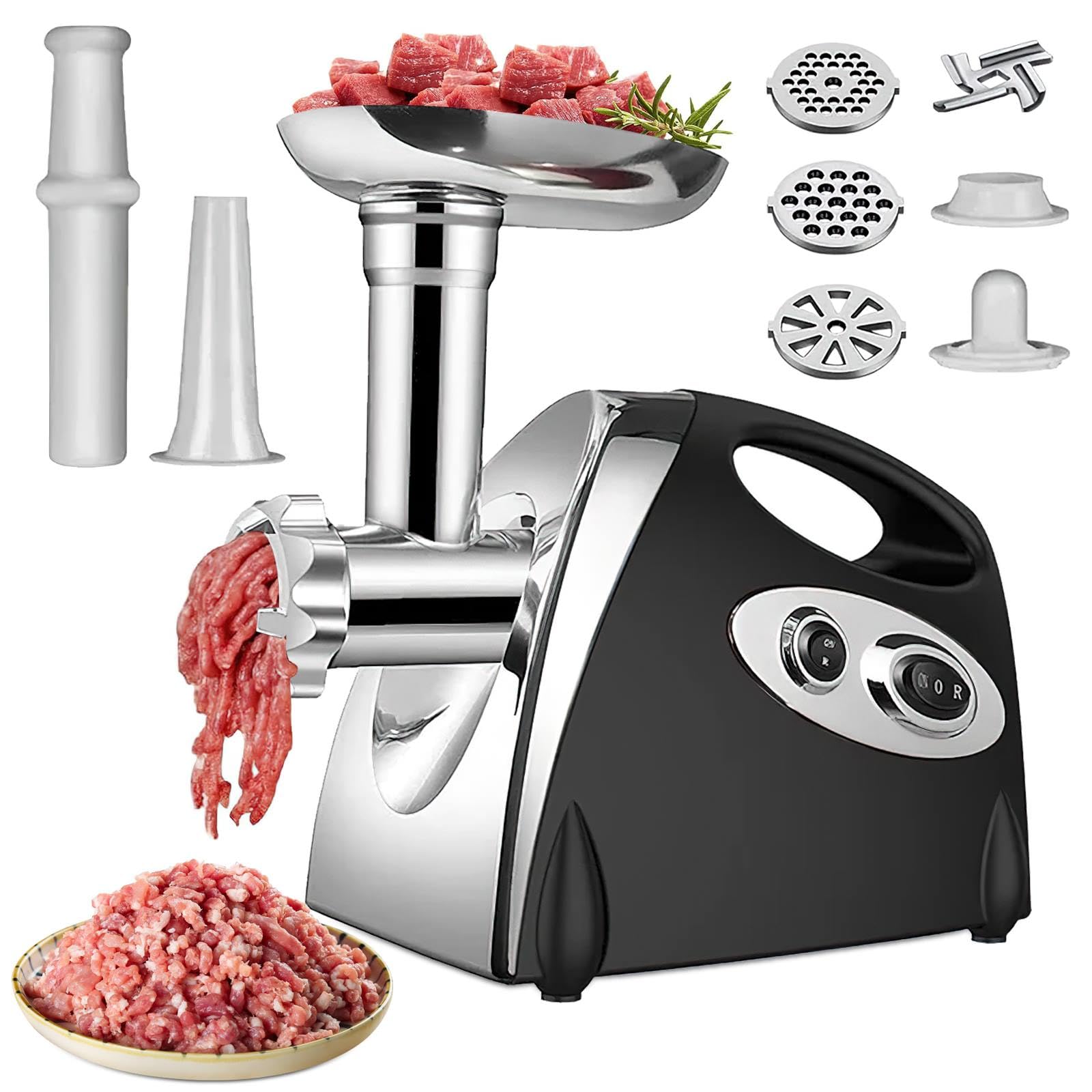 Picadora eléctrica carne, 2800 W, 3 en 1 de acero inoxidable, 3 placas de molienda, Kubbe, picadora para verduras y salchichas