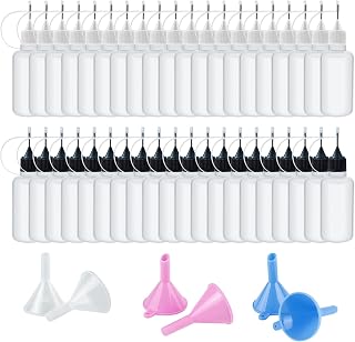 TTYSHIP 40 botellas de aguja, aplicador de 10 ml, botellas aplicadoras de punta de precisión con 6 embudos pequeños, adecuados para manualidades, aceites, adhesivos, colores (negro/blanco)