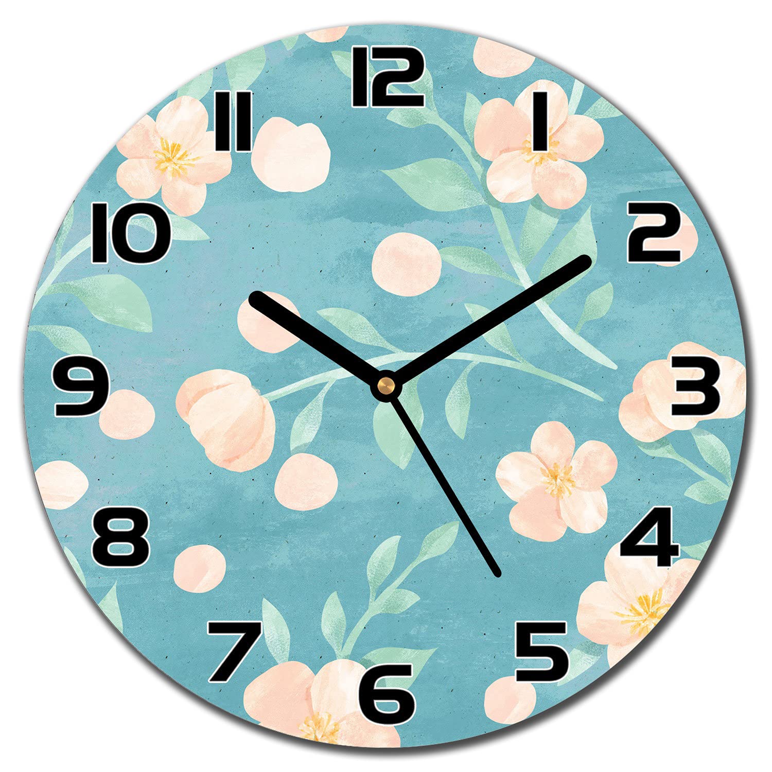 Horloge en verre cuisine et salon avec motif fleurs pastel vintage 30 cm