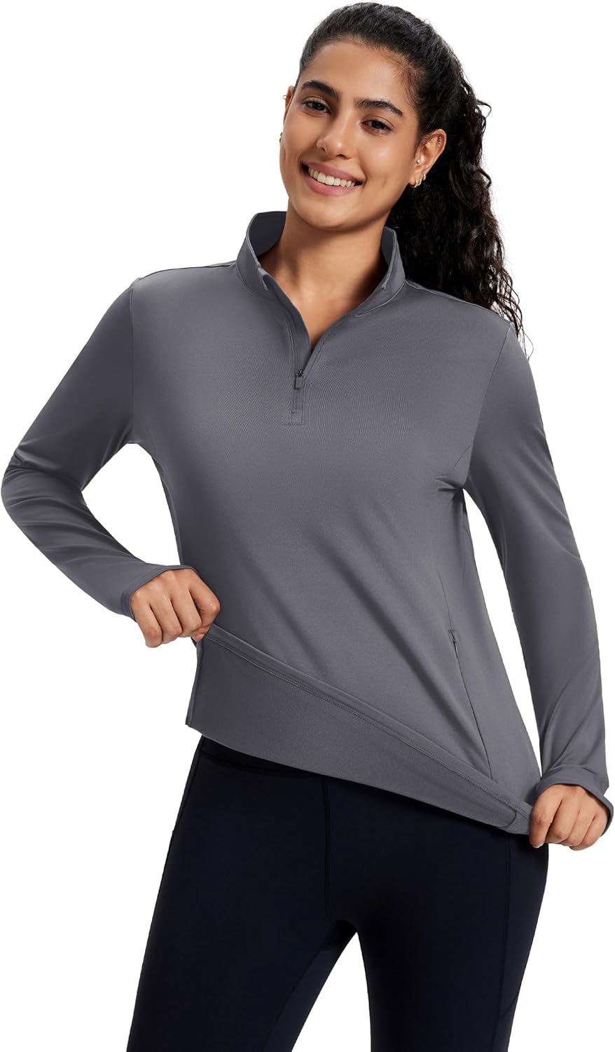 MAGCOMSEN Women's Quarter Zip Fleece Pullover Thermal Shirts with Zip Pocket Workout Running Tops Thumb Holes - Image 4