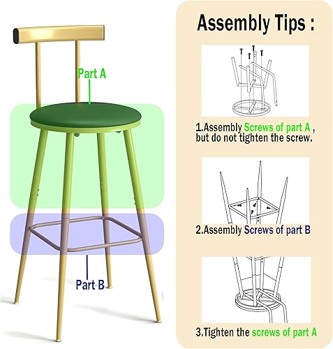 Miniatura 7 de Taburetes de bar, juego de 2 taburetes de cocina altos, sillas de bar con respaldo y reposapiés, taburetes industriales con asiento suave de PU,