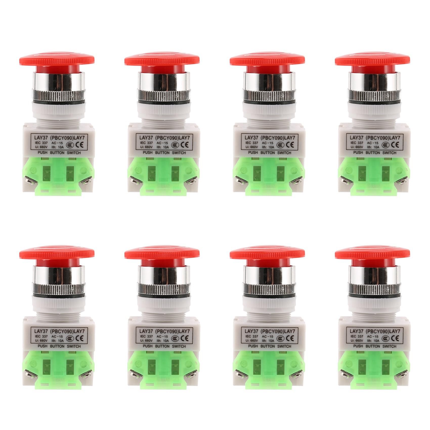 Jnchdghwa Red 8X Mushroom Cap 1No 1Nc Dpst Emergency Stop Push Button Switch Ac 660V 10A