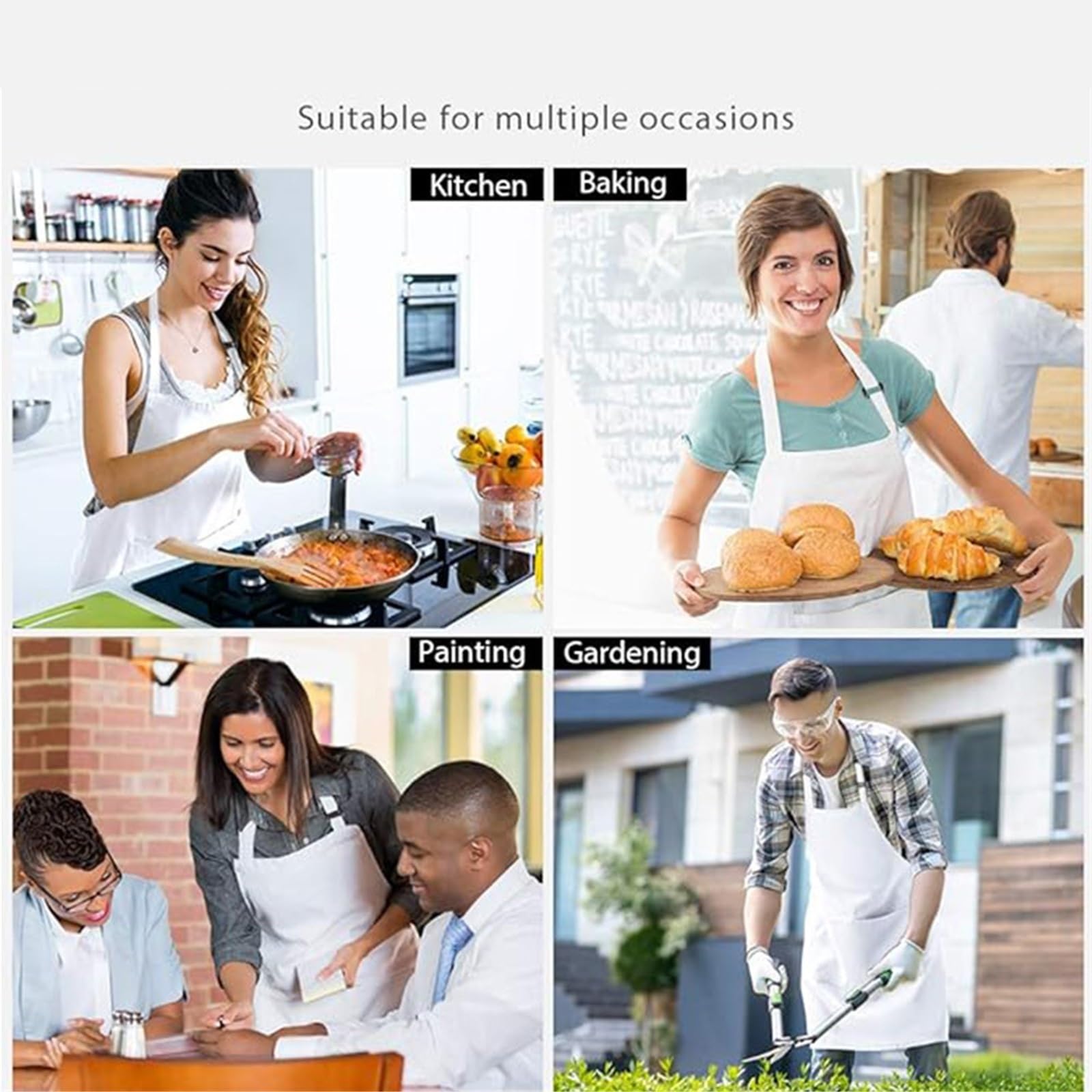 4 delantales simples de color sólido con 2 bolsillos; Delantal chef ajustable for la cocina adecuado for hombres y mujeres para Cocinar, Restaurante