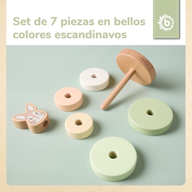 Foto 4 de 7 de Bieco Hase Fine Torre de Apilar Bebé de Madera FSC® 19 cm Juego de Encaje a partir de 1 año 7 piezas Green…