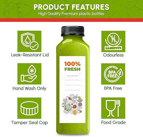 Miniatura 2 de The Buyer Choice - 42 botellas de plástico de 16 onzas con tapas, botellas vacías de jugo con tapas a prueba de manipulaciones, a prueba de fugas,