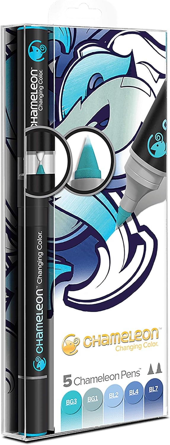 Chameleon Art Products, Blending Markers, Blends Multiple Tones, Blue Tones - 1 Pack of 5