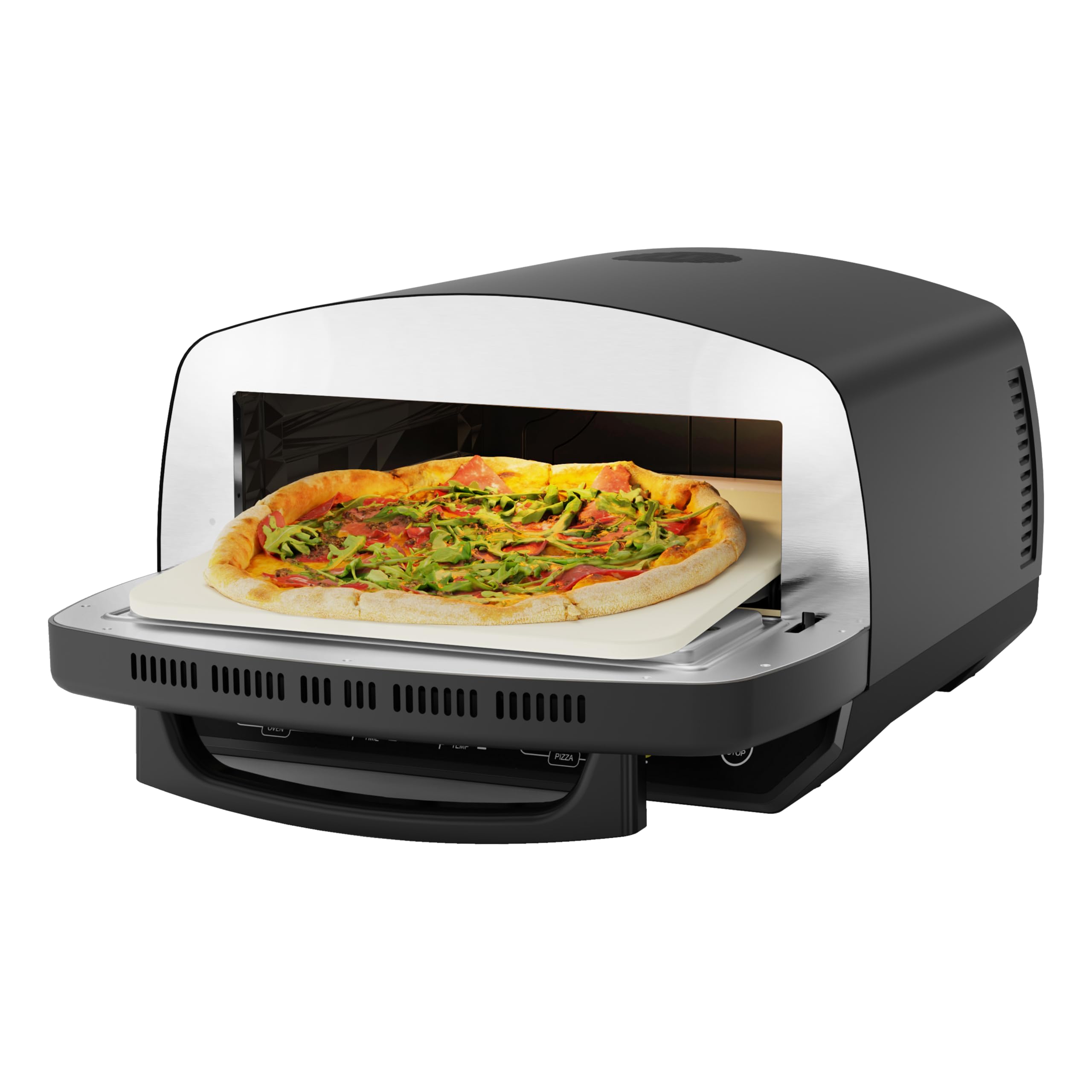 BE COOL Multifunktions Pizzaofen mit Pizzastein 33 cm – 2000W | 450°C neapolitanische Pizza | 6 Programme, 4 Funktionen, Touchdisplay, LED, Ober-/Unterhitze, Backen, Grillen, Braten