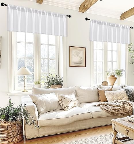 Miniatura 1 de XTMYI Cenefas blancas para sala de estar, 60 pulgadas de ancho x 14 pulgadas de largo, paquete de 2 cortinas para oscurecer la habitación, cenefa de