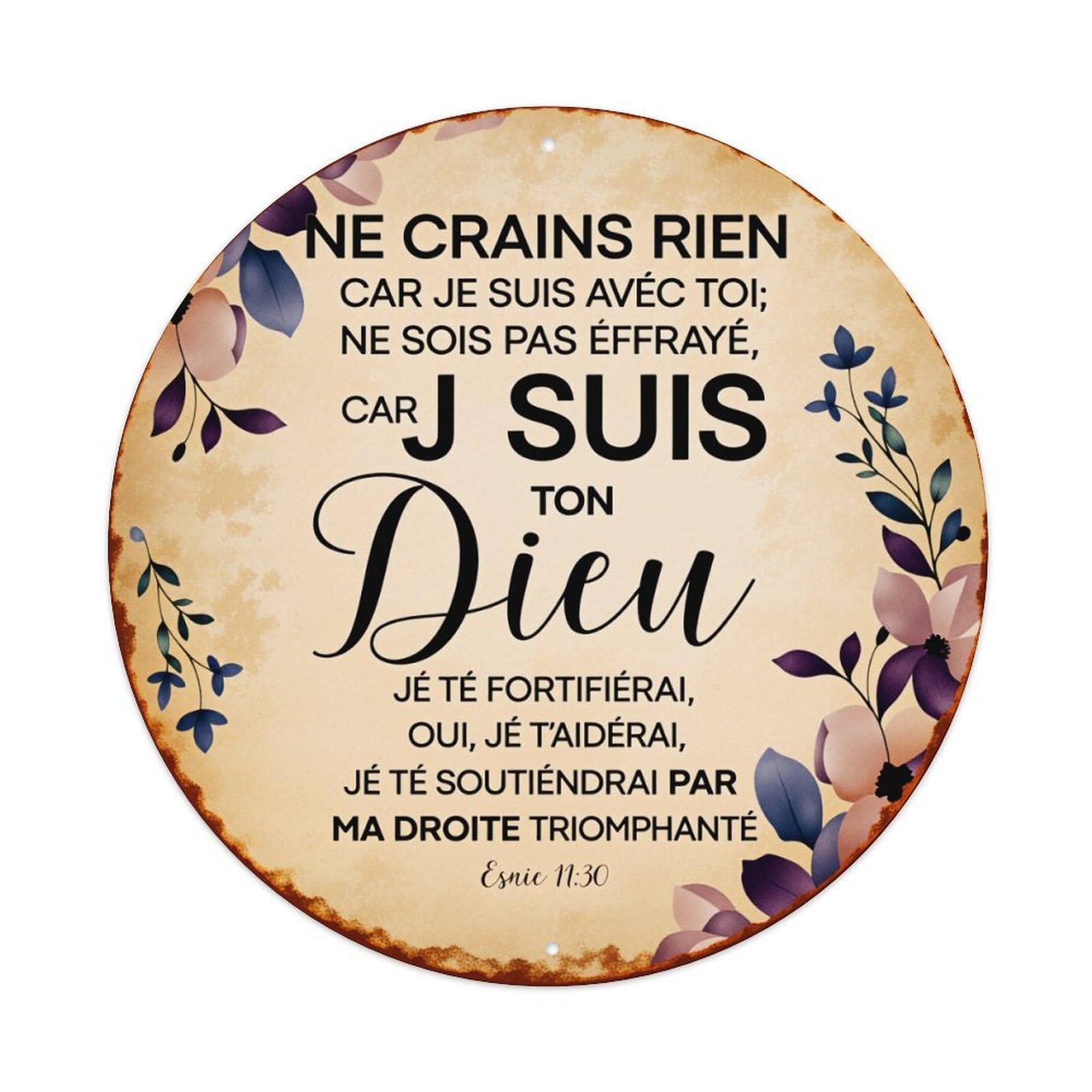 Floral Circle With Inspirational Text And Bible Verse Round Vintage Tin Sign,Retro Wall Art,Metal Poster for Home, Bar, Garage, Cafe, Rustic Indoor & Outdoor Decor, 8x8 Inches