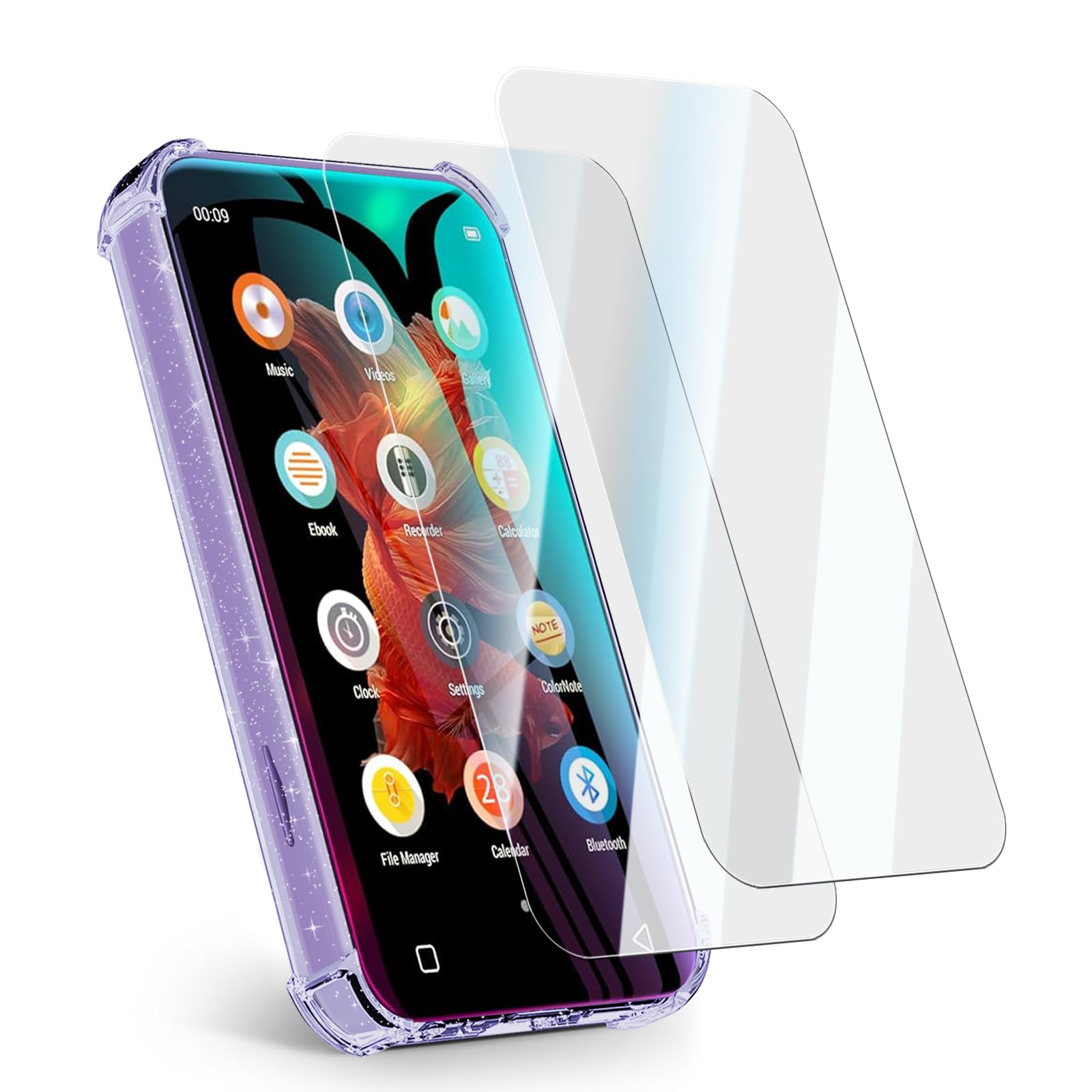 Schutzhülle und Displayschutzfolie aus gehärtetem Glas für innioasis G1 G3 MP3-Player, 2-in-1-Set, transparente TPU-Abdeckung, kratzfest, Stoßdämpfung, 9H Härte, HD klar, 2 Stück