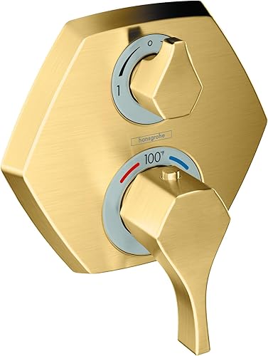 hansgrohe Locarno - Moldura de ducha termostática de transición de 2 manijas de 7 pulgadas de ancho para válvula de montaje en bruto con desviador