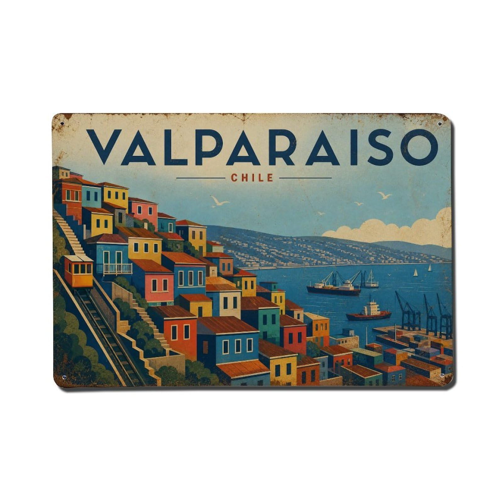 Metal Tin Sign Vintage Travel Chile Valparaiso