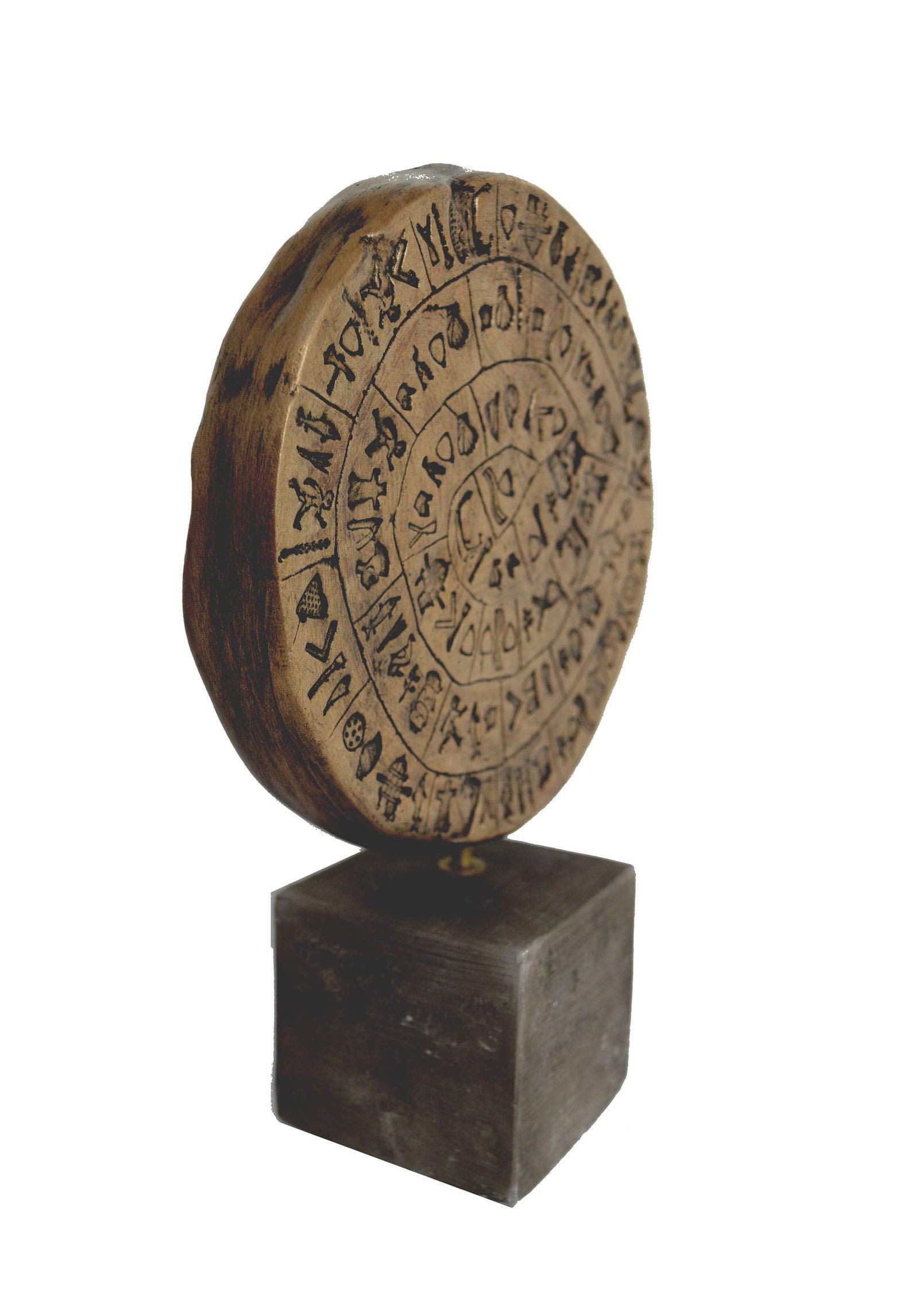 Talos Artifacts - Reproduction Du Disque De Phaistos - Sculpture En Pierre Coulée Effet Bronze - 25cm - Art Minoen, Musée D'Héraklion