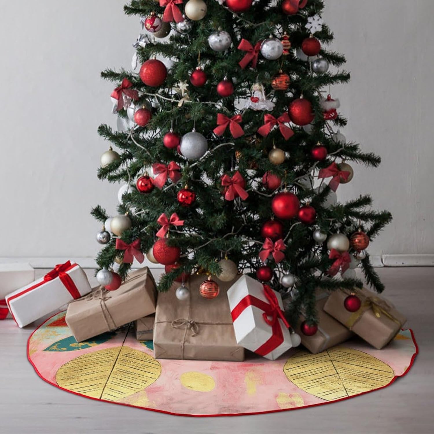 Christmas Tree SkirtLeaves Collageclassic Fashion Tree Skirt Painted Multifunctional Christmas Tree Skirt