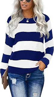 Sponsored Ad - Nova In Sky Fall Fashion Casual Tops Sweatshirt Long Sleeve Crew Neck Pullover Striped Color Block Knitted ...