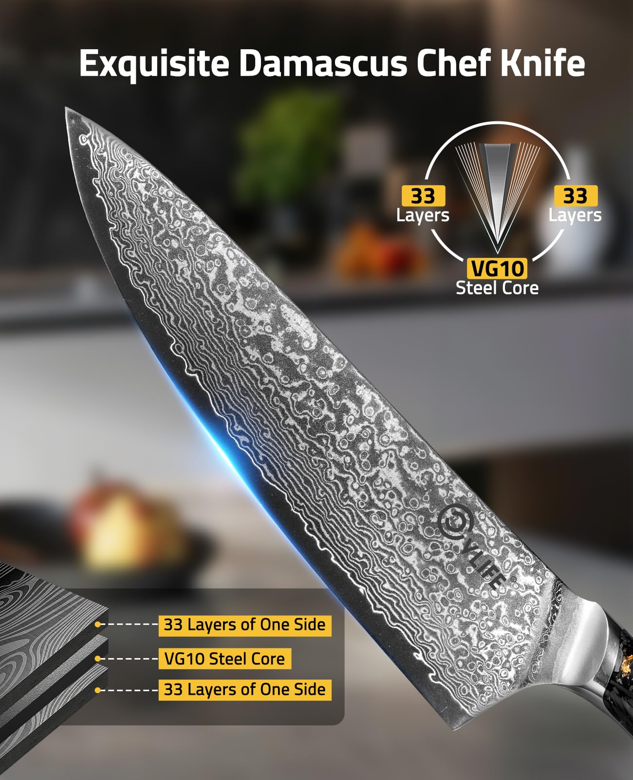 CVLIFE Chef Knife, 8" Damascus Steel Knife with High Carbon 10Cr15Mov Core — Amazon image 3