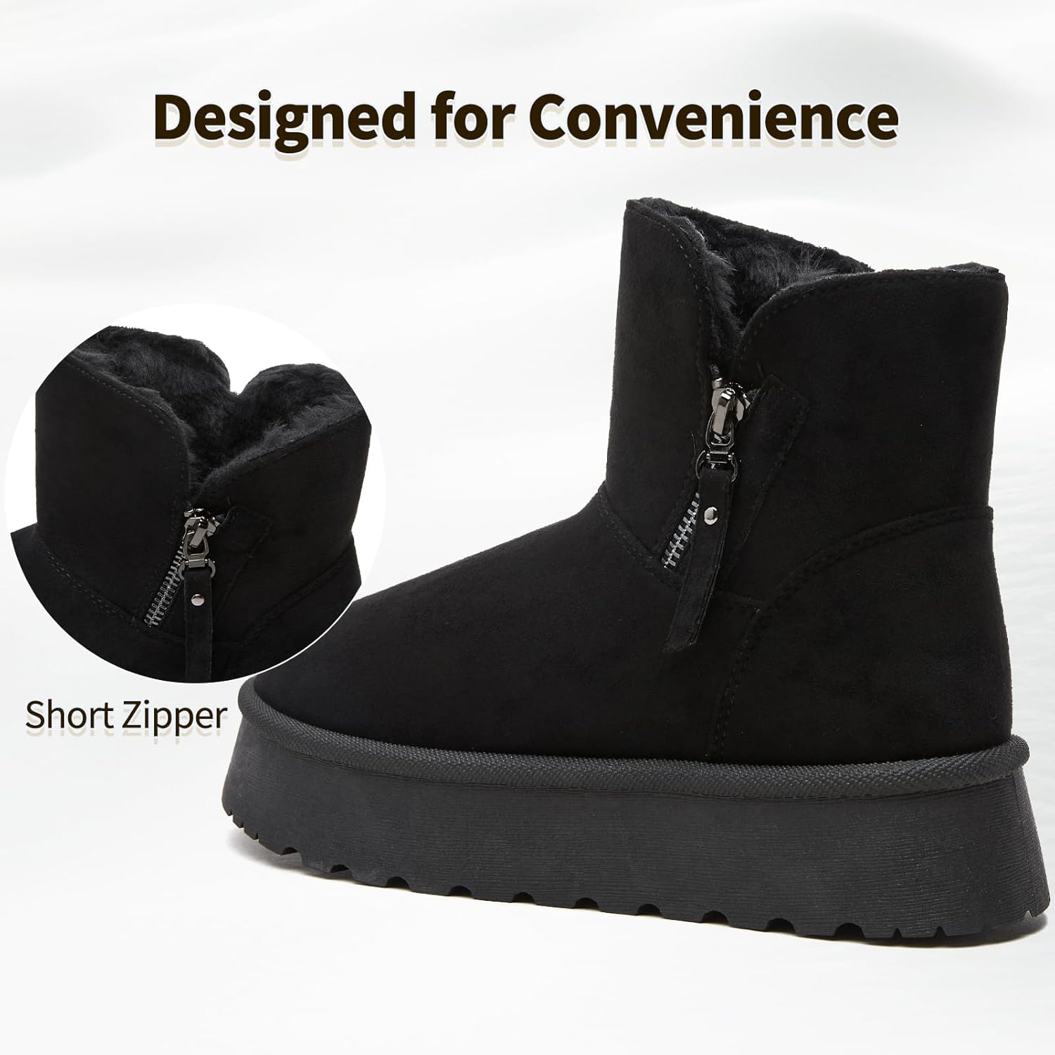 Moudki Winter Boots for Women Warm Fur Lined Booties Platform Snow Boots for Women Ankle Booties Anti-Slip Outdoor Snow Boots - Image 5