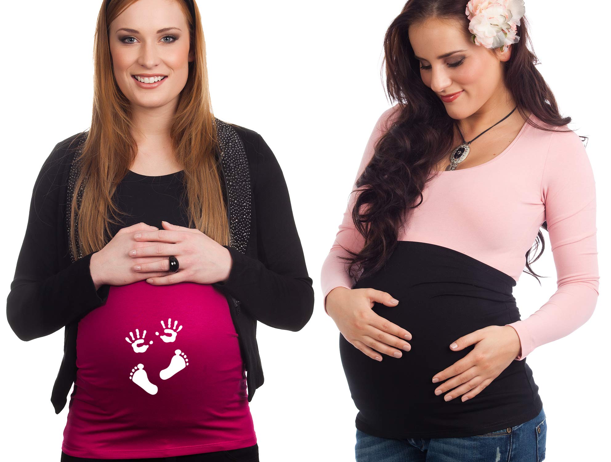Mamaband Schwangerschaft Bauchband für die Babykugel im Doppelpack 1xUni 1xPrint – Rückenwärmer und Shirtverlängerung für Schwangere – Elastische Umstandsmode