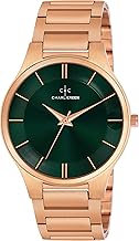 CHARLIEKEEN Luxury Watch, Rose Gold Stainless Steel Band, Green Dial, Analog Display