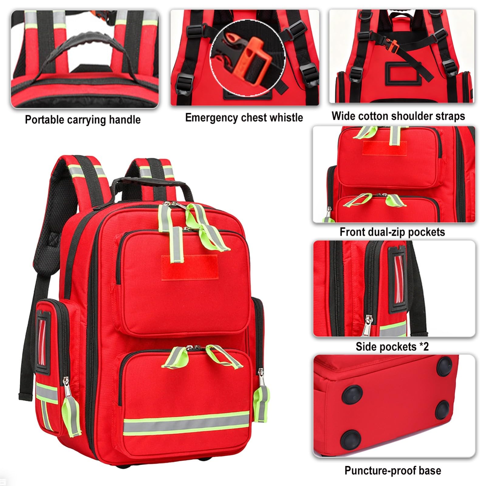 Medizinischer Notfall-Rucksack Leer Notfall Kits -Wasserdicht Verschleißfest Verstellbarer Riemen Atmungsaktiv Rücken Erste Hilfe Tasche für Reisen Haus,Auto,Arbeitsplatz & Outdoor(Red)