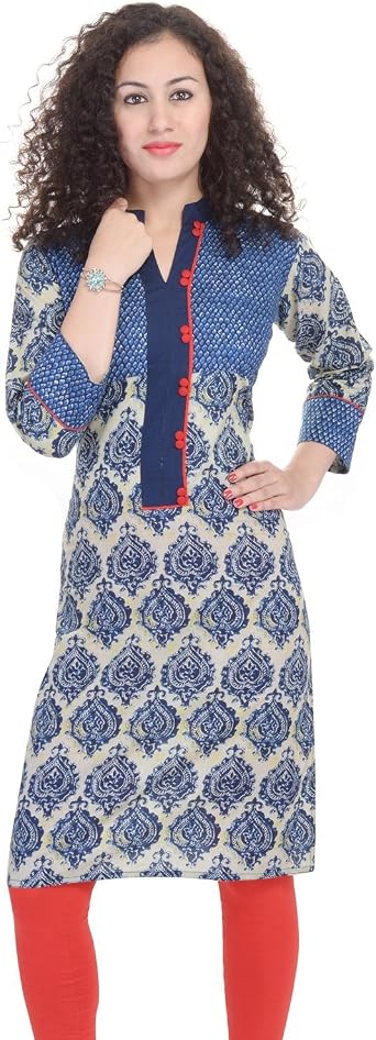 Chichi Indian Womens Printed Cotton Anarkali Kurti Multi-Colored Top
