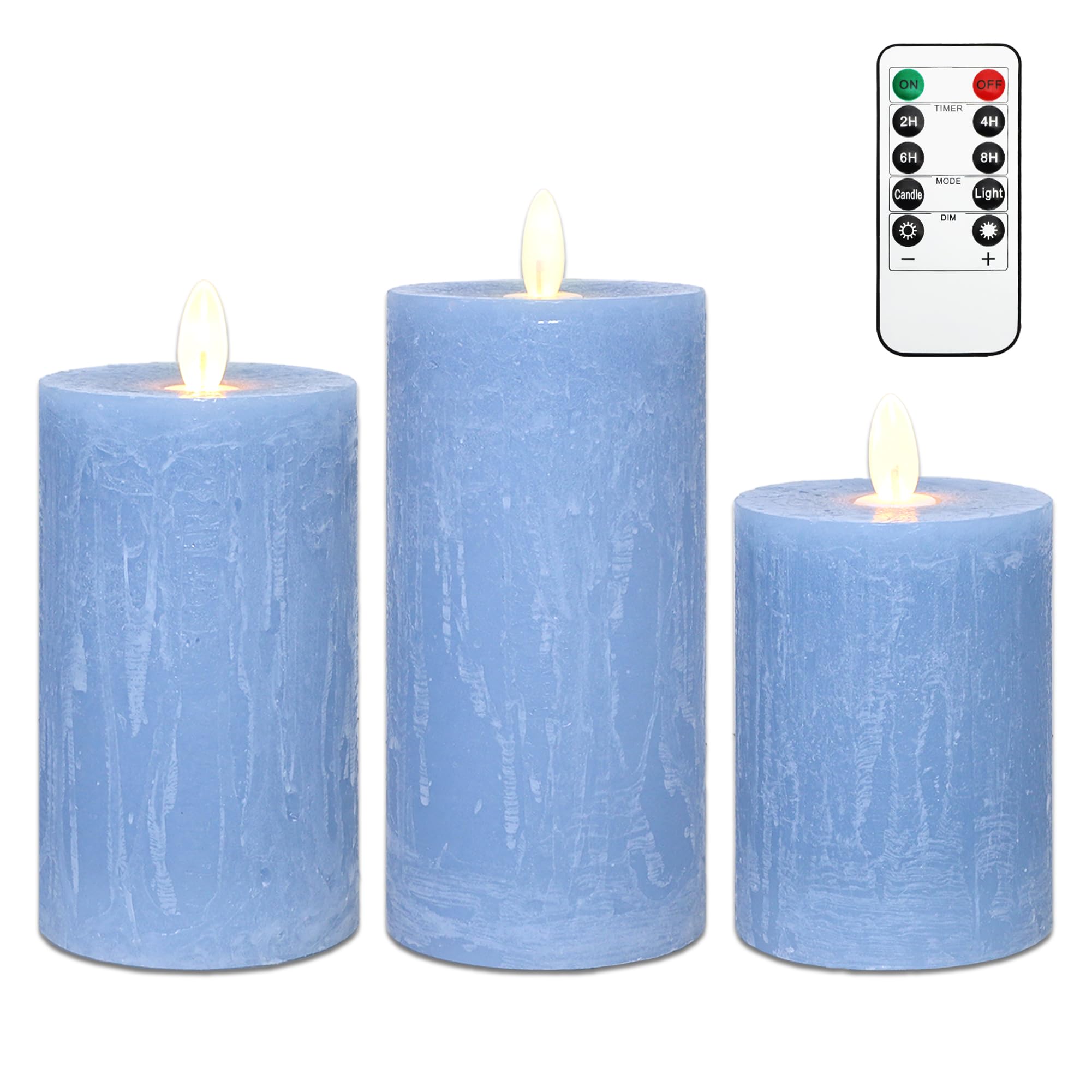 Rustic Blue Flameless Candles with Remote Control &amp; Timer Real Wax Ocean Pillar LED Candles Rough Texture Design Battery Candles for Home Party Nautical Wedding Christmas Valentine's Day Decor